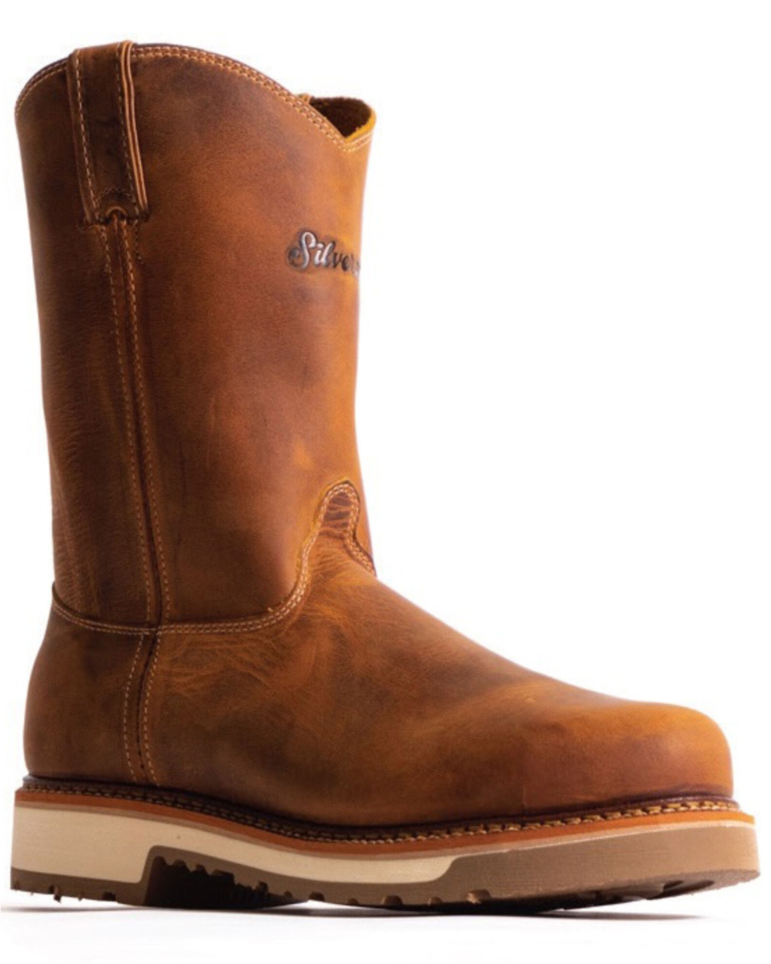 Image #1 - Silverado Men's Pull On Western Work Boots - Soft Toe, Tan, hi-res