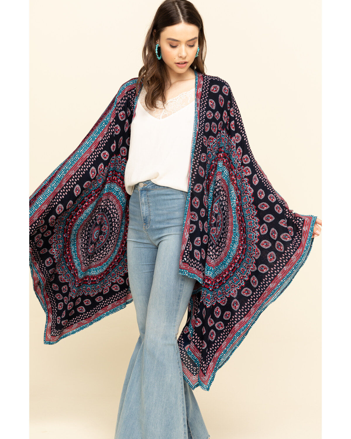 Image #3 - Patrons of Peace Women's Navy Americana Print Kimono, , hi-res