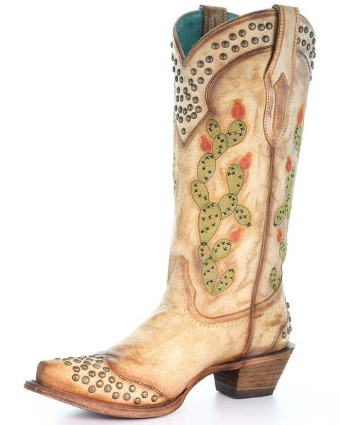 Corral Women's Saddle Cactus Embroidery Western Boots - Snip Toe, Tan, hi-res