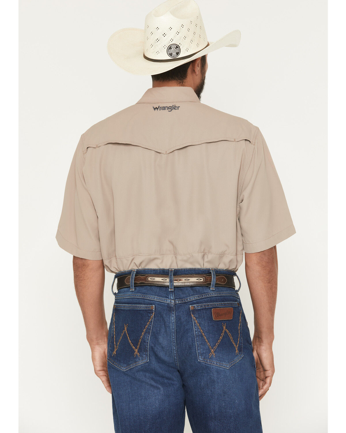 Image #4 - Wrangler Men's Solid Short Sleeve Snap Performance Western Shirt, Tan, hi-res