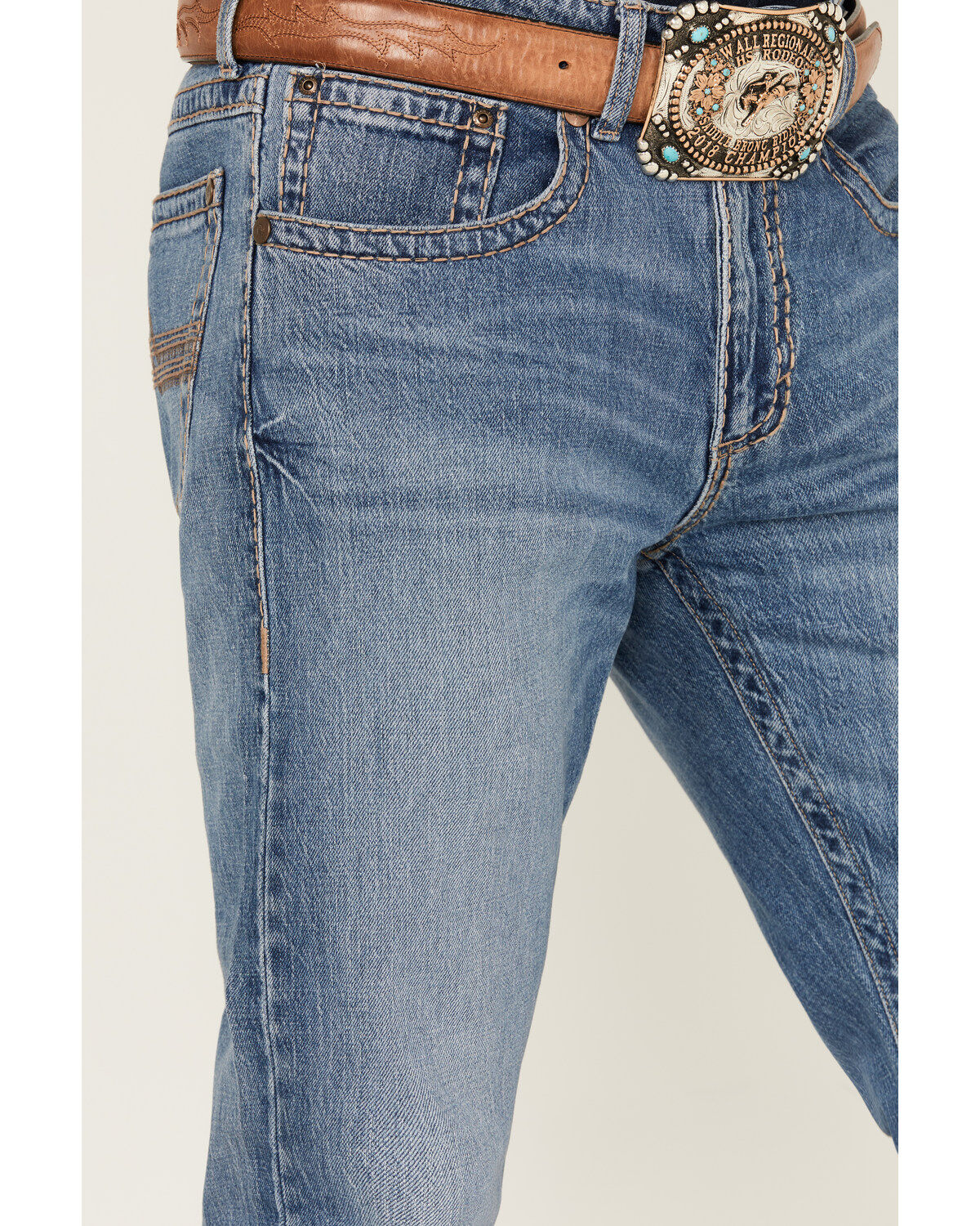 Image #2 - Rock 47 by Wrangler Men's Pine Springs Light Wash Slim Bootcut Stretch Denim Jeans, Light Wash, hi-res