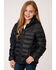 Image #1 - Roper Girls' Solid Crushable Parachute Zip-Front Hooded Nylon Jacket, Black, hi-res