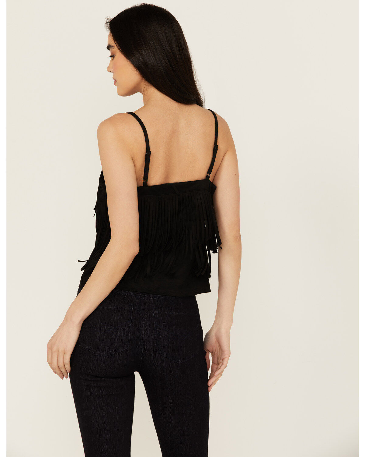 Image #4 - Idyllwind Women's Stafford Fringe Faux Suede Cropped Tank, Black, hi-res