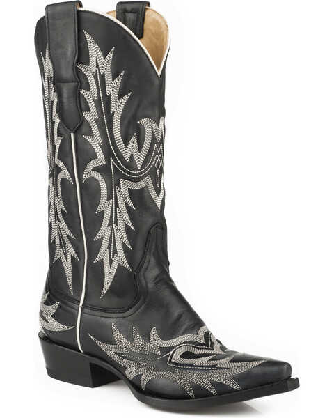 Image #1 - Stetson Women's Tina Flame Pita Embroidery Western Boots - Snip Toe, Black, hi-res