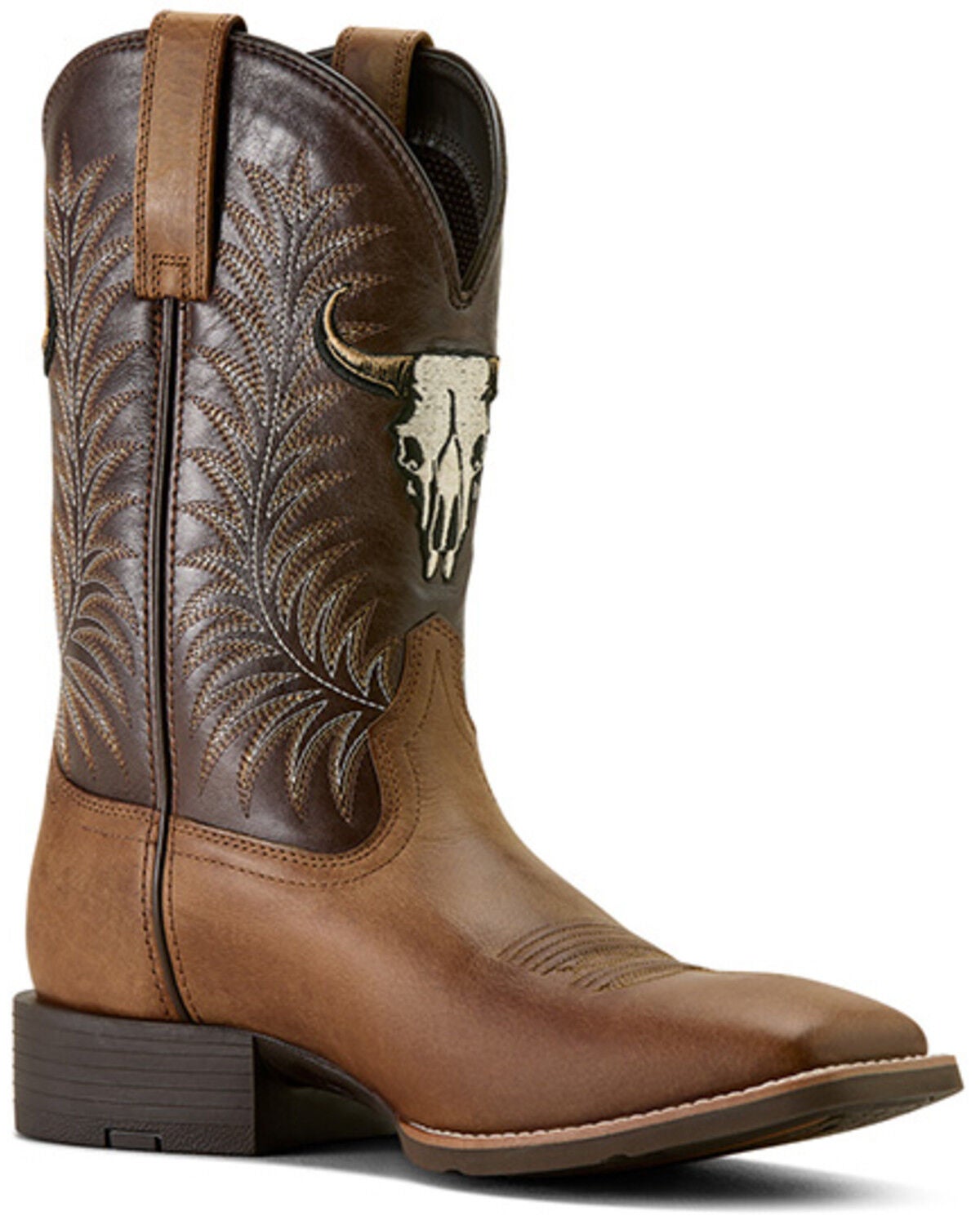 Ariat Men's Sport Steer Skull Performance Western Boots - Broad Square Toe, Tan, hi-res