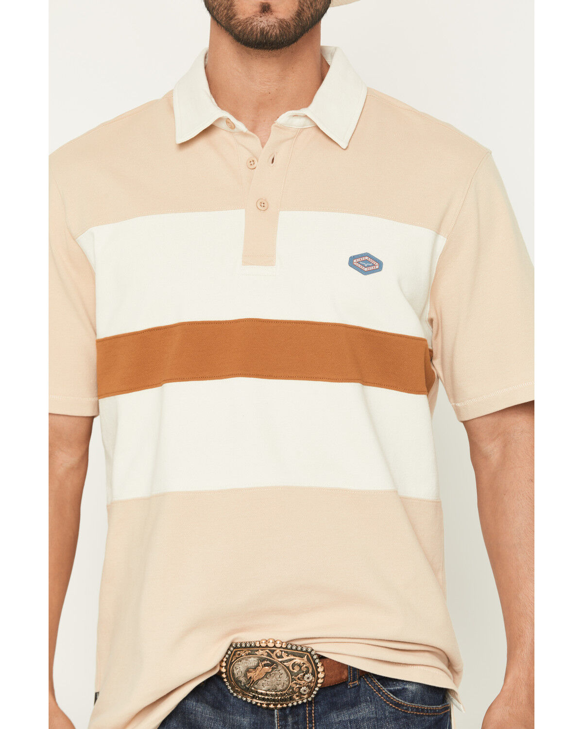 Image #3 - Kimes Ranch Men's Stripe Block Short Sleeve Polo Shirt, Tan, hi-res