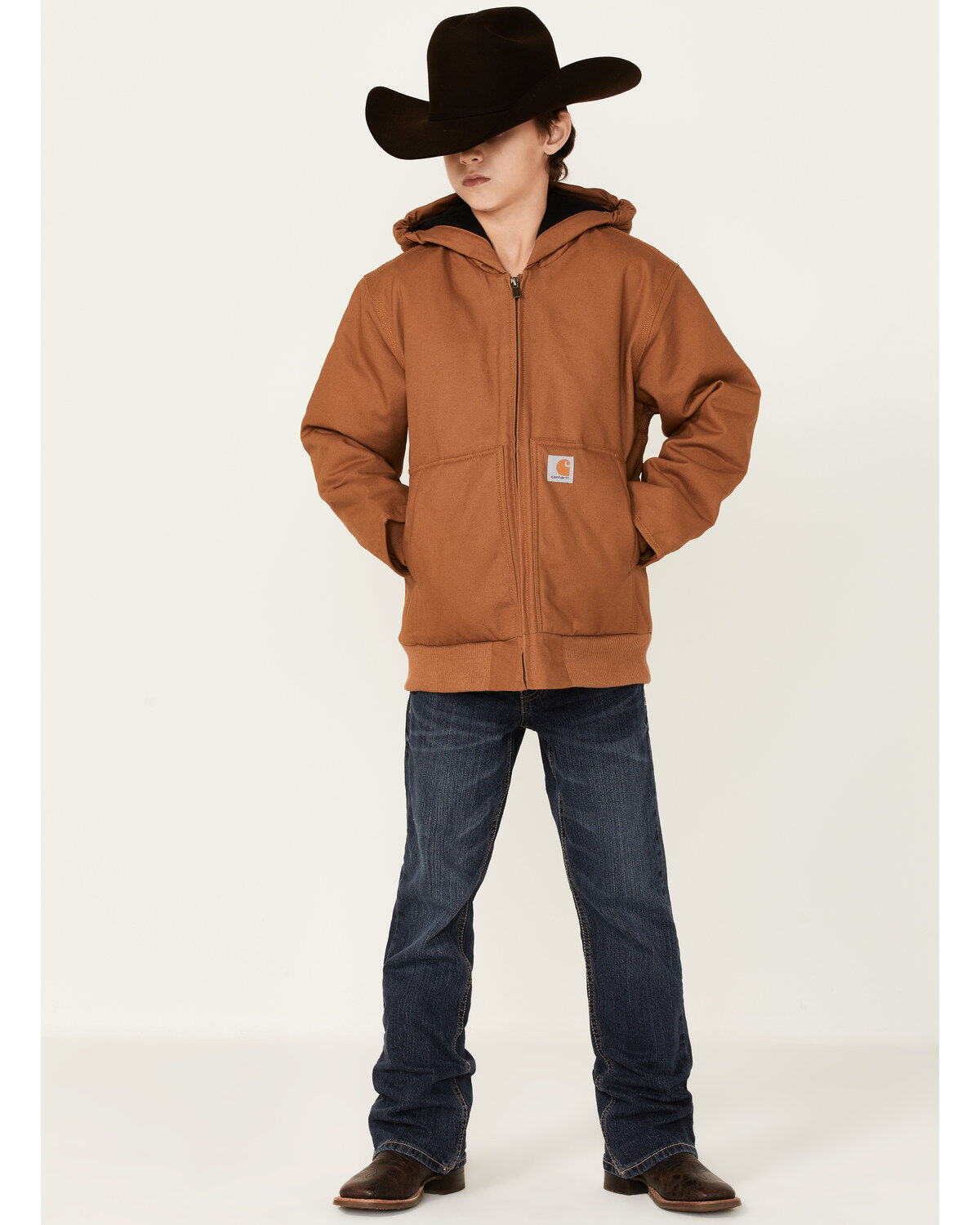 Image #4 - Carhartt Little Boys' Active Flannel Quilt Lined Hooded Jacket, Brown, hi-res