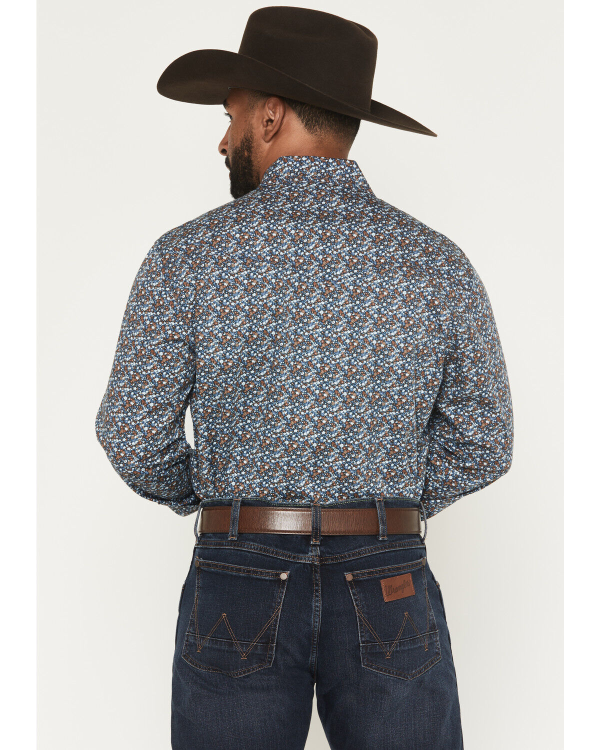 Image #4 - Wrangler Retro Men's Floral Print Long Sleeve Snap Western Shirt, Blue, hi-res