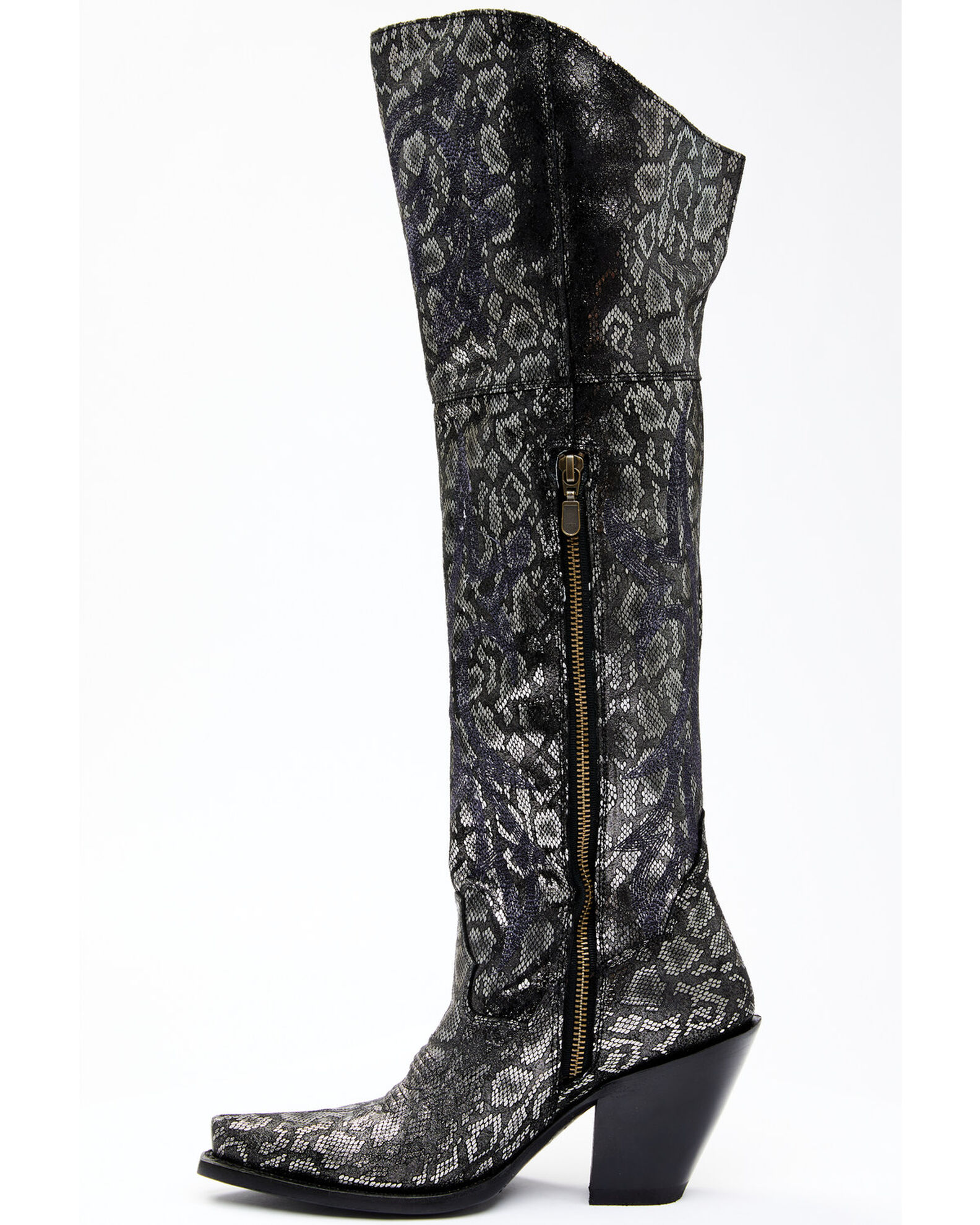Dan Post Women's Black Snake Print Western Boots Snip Toe, Silver