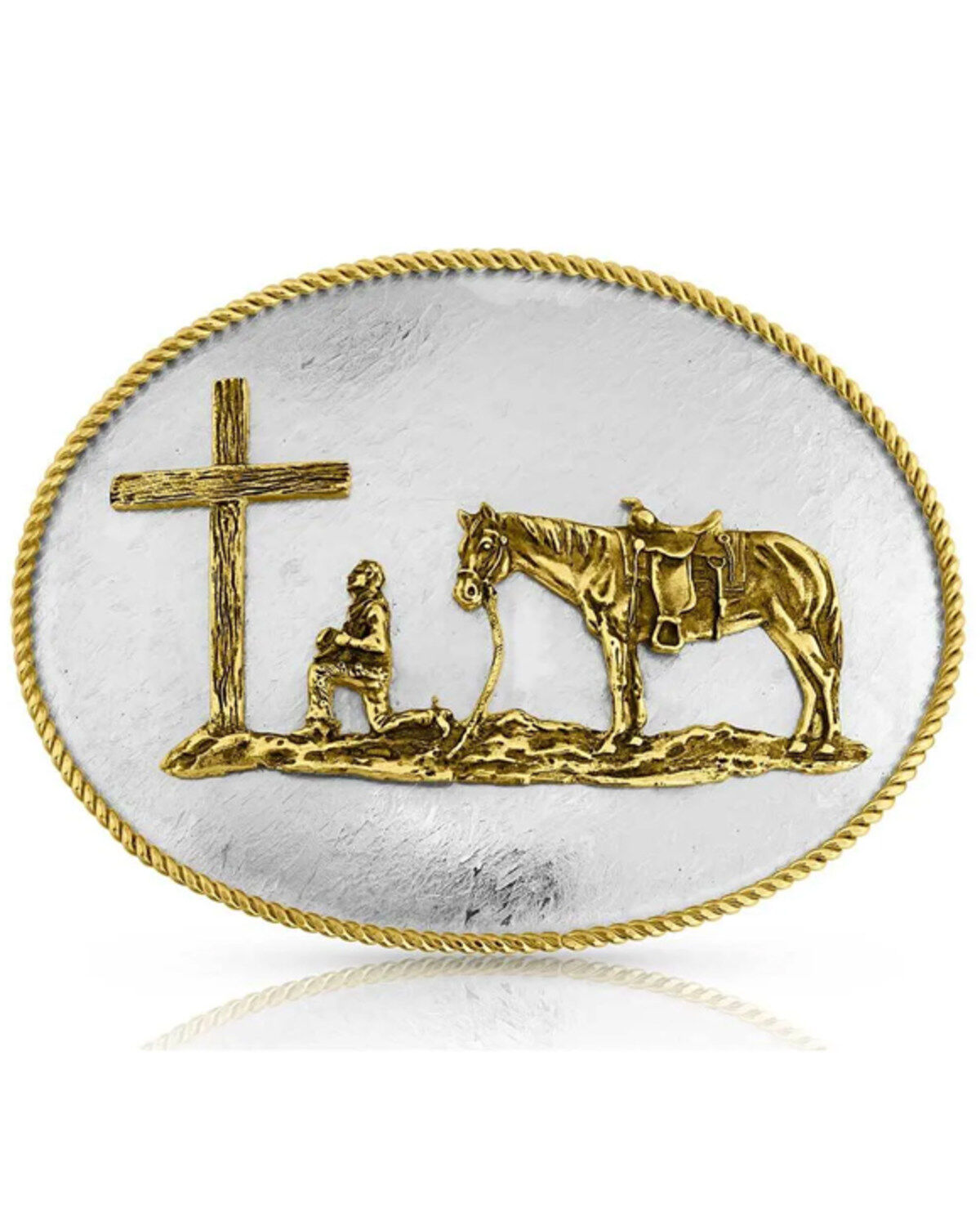 Image #1 - Montana Silversmiths Men's Bronze Rippling Waters Christian Cowboy Belt Buckle, Silver, hi-res