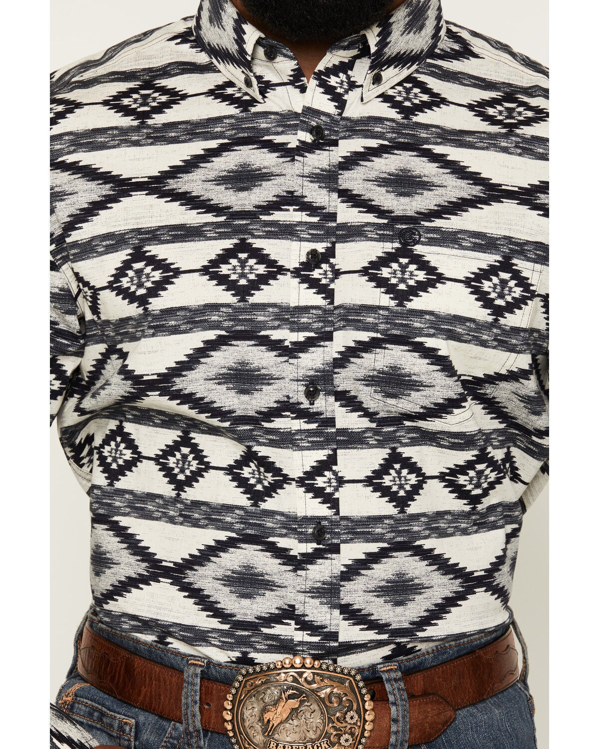 Image #3 - Cody James Men's Tiki Room Southwestern Print Long Sleeve Button-Down Stretch Western Shirt, Blue, hi-res
