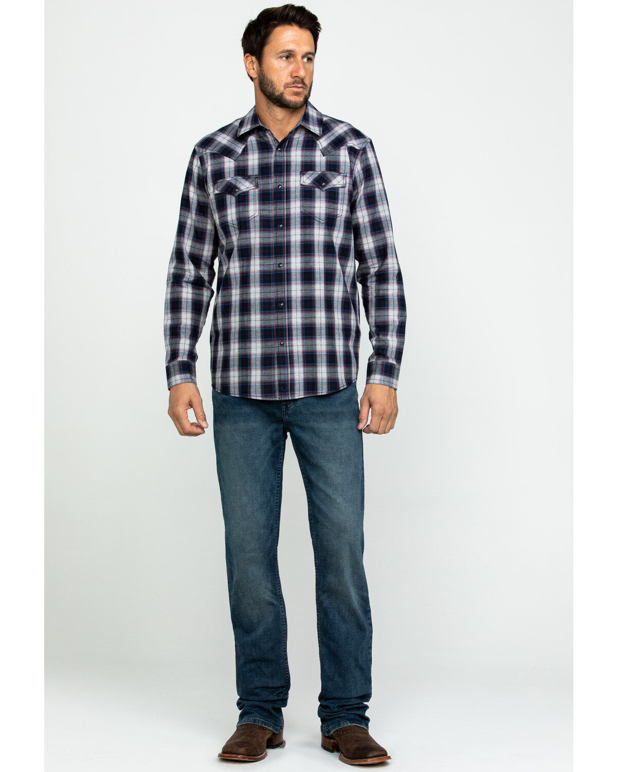 Image #6 - Cody James Men's Plainsman Heathered Plaid Long Sleeve Western Shirt , , hi-res