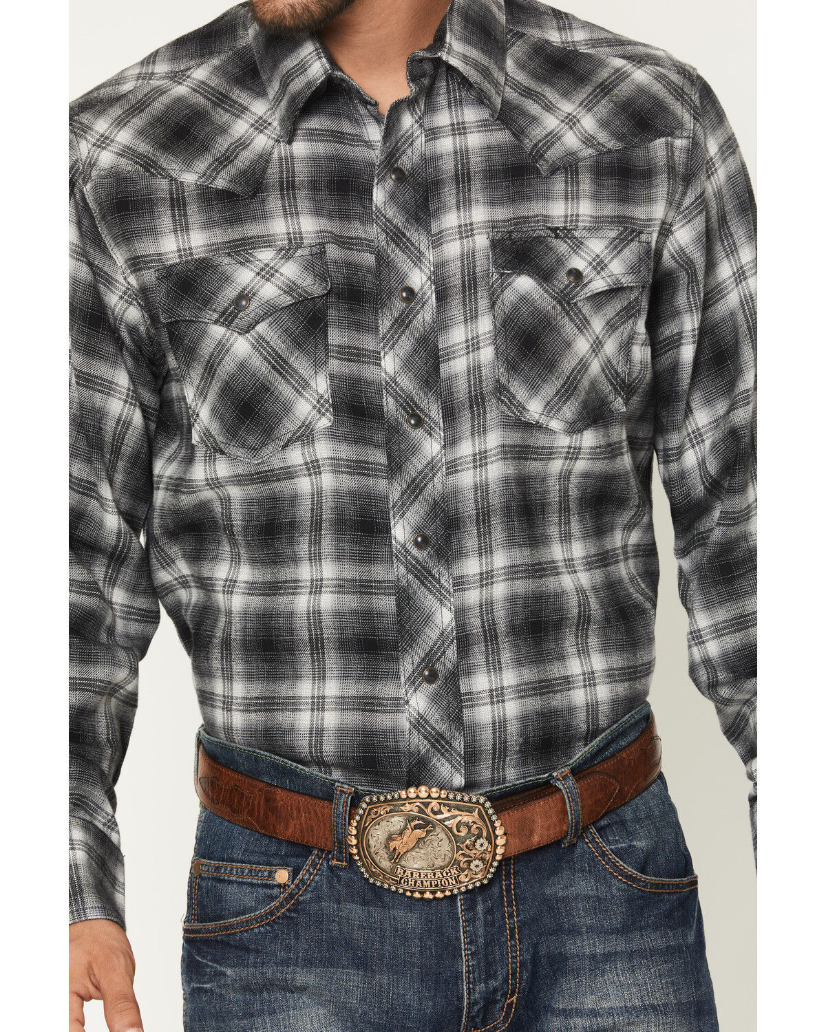 Image #3 - Wrangler Men's Plaid Print Long Sleeve Snap Flannel Shirt - Tall, Grey, hi-res