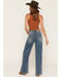 Image #1 - Grace in LA Women's  Medium Wash High Rise Horse Pocket 32" Trouser Stretch Denim Jeans, Medium Wash, hi-res