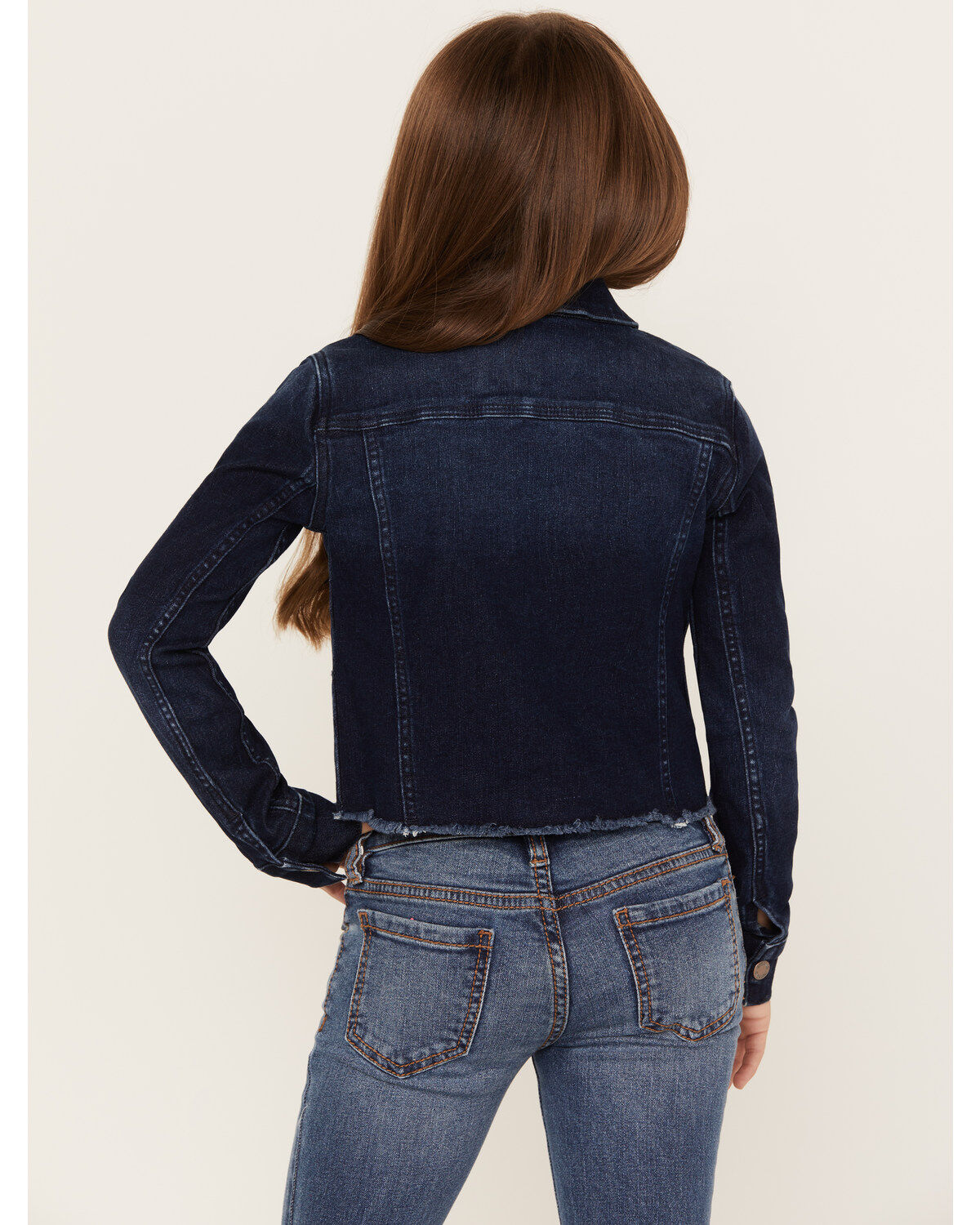 Image #4 - Shyanne Girls' Kent Dark Wash Frayed Denim Jacket, Dark Wash, hi-res