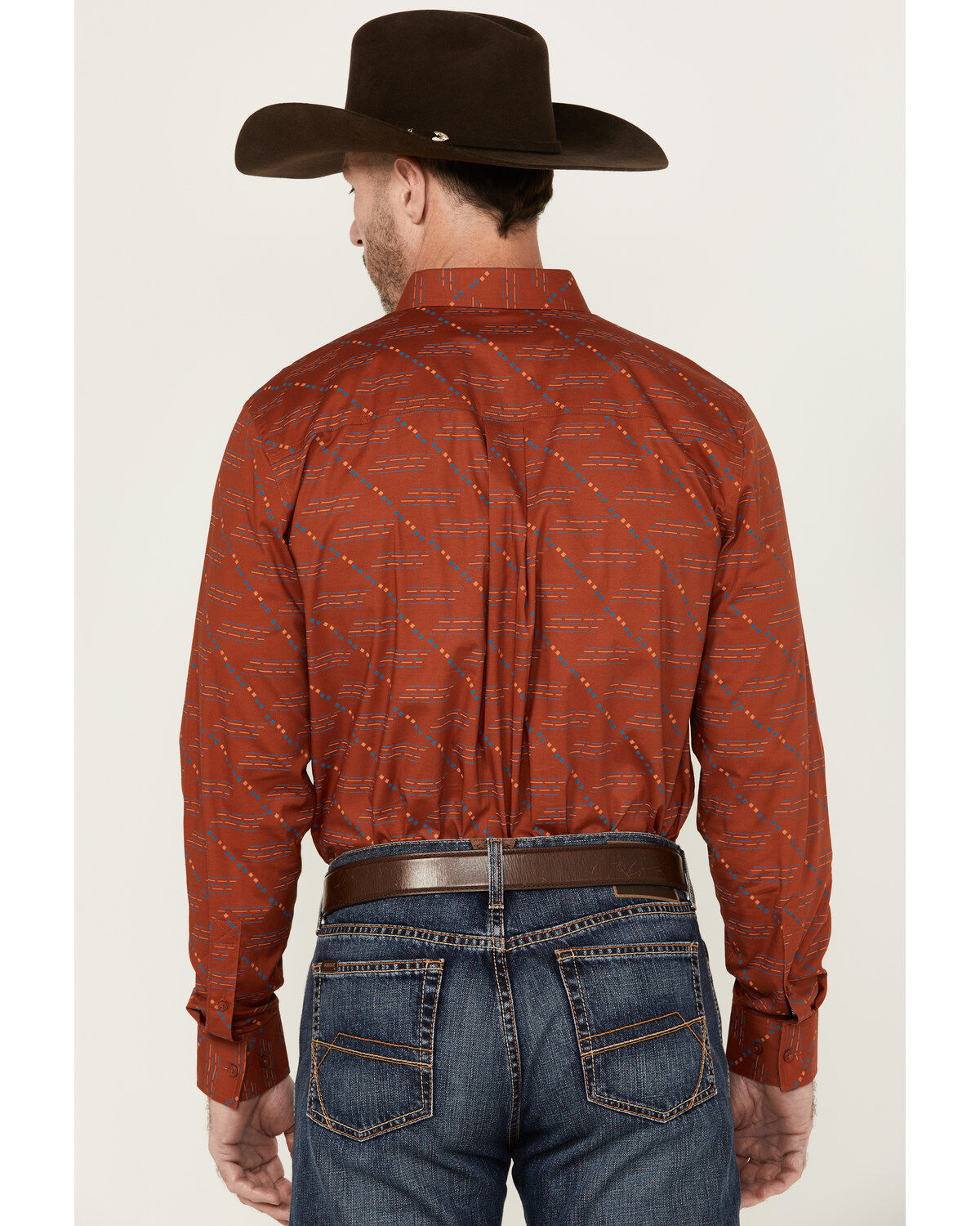 Image #4 - RANK 45® Men's Maputo Printed Long Sleeve Button-Down Performance Stretch Western Shirt, Dark Orange, hi-res