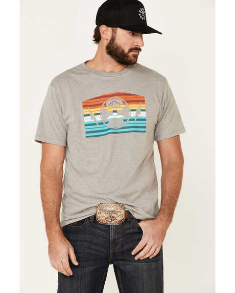 HOOey Men's Gray Electric Sunset Logo Graphic T-Shirt , Grey, hi-res