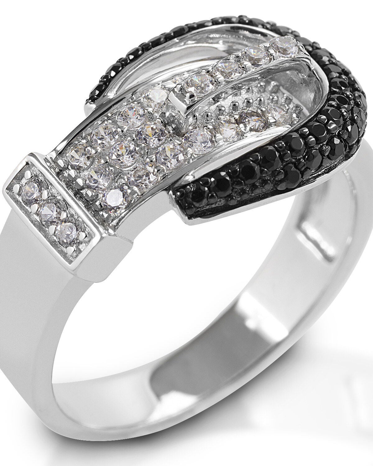 Kelly Herd Women's Black Pave Buckle Ring, Silver, hi-res