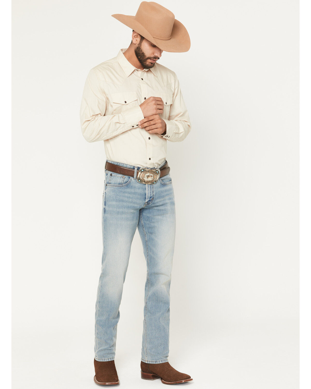 Image #1 - RANK 45® Men's Bunker Wash Ambush Slim Straight Stretch Denim Jeans, Light Wash, hi-res