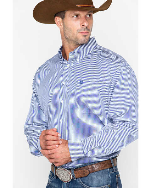 Image #3 - Cinch Men's Tencel Mini Stripe Long Sleeve Button-Down Western Shirt, Royal Blue, hi-res