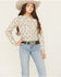 Image #1 - Ariat Girls' Horse Print Long Sleeve Snap Western Shirt, Cream, hi-res
