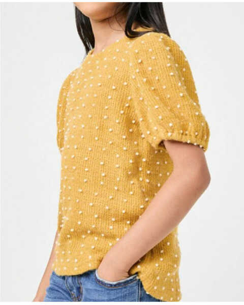 Hayden Girls' Textured Dot Puff Sleeve Top, Mustard, hi-res