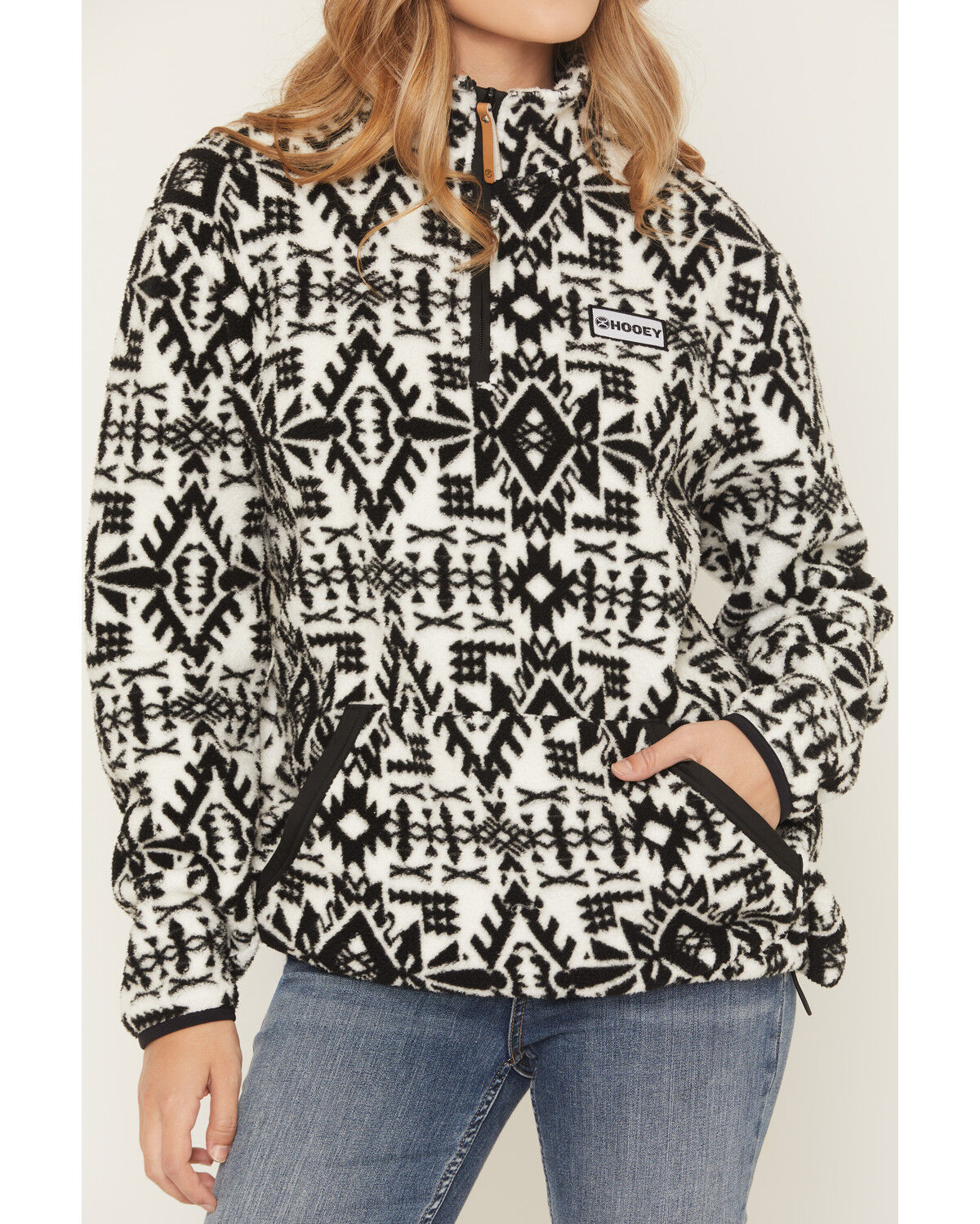Image #3 - Hooey Women's Southwestern Print 1/4 Zip Fleece Jacket, White, hi-res