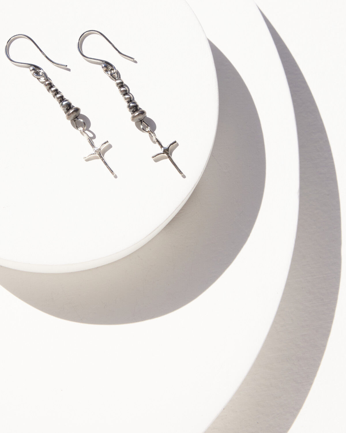 Image #2 - Paige Wallace Women's Tiny Cross Navajo Pearl Earrings, Silver, hi-res