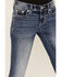 Image #4 - Miss Me Women's Medium Wash Mid Rise Fleur de Lis Pocket 32" Bootcut Stretch Denim Jeans, Medium Wash, hi-res