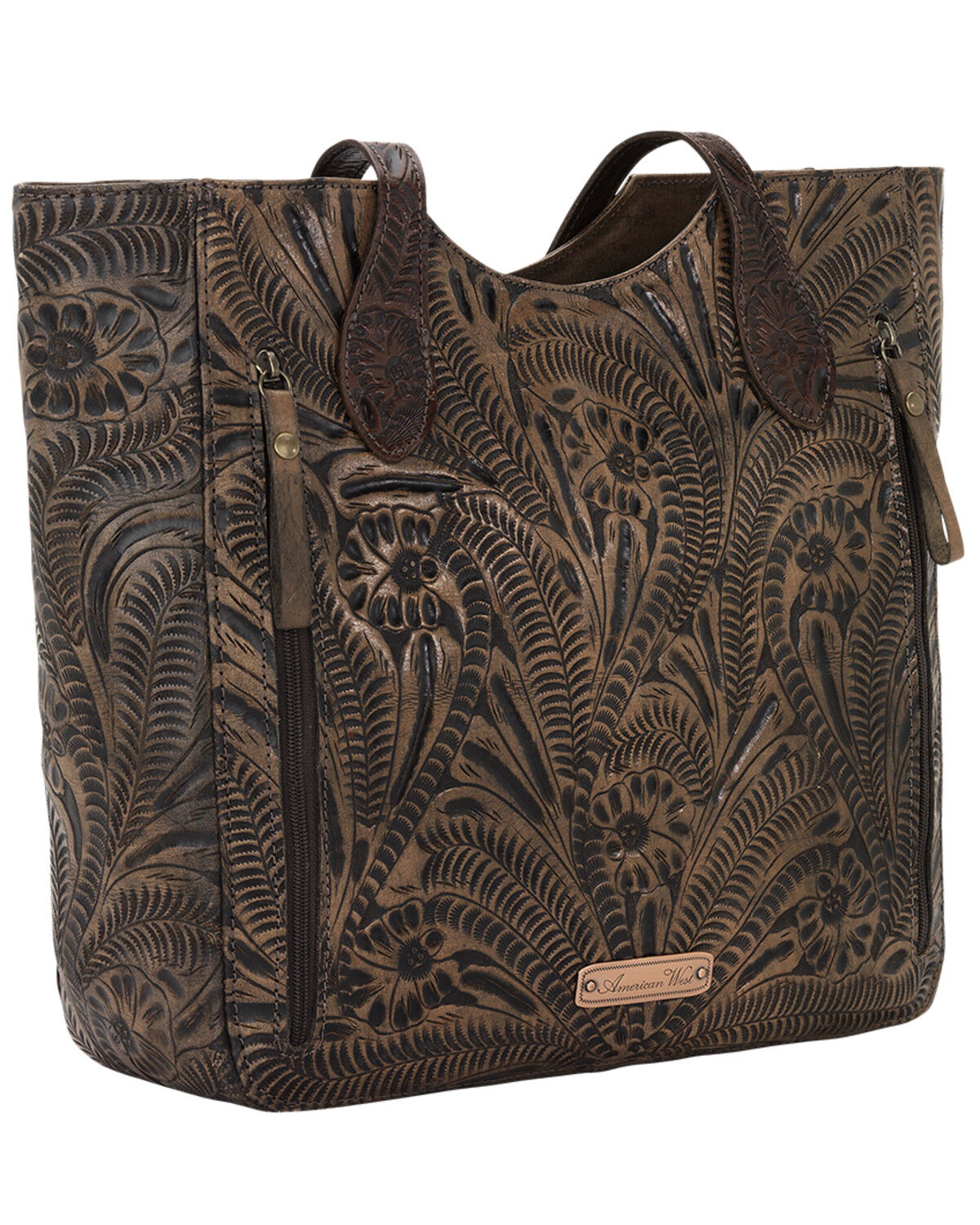Image #3 - American West Women's Annie's Secret Collection Brown Distressed Large Zip Top Tote, Brown, hi-res