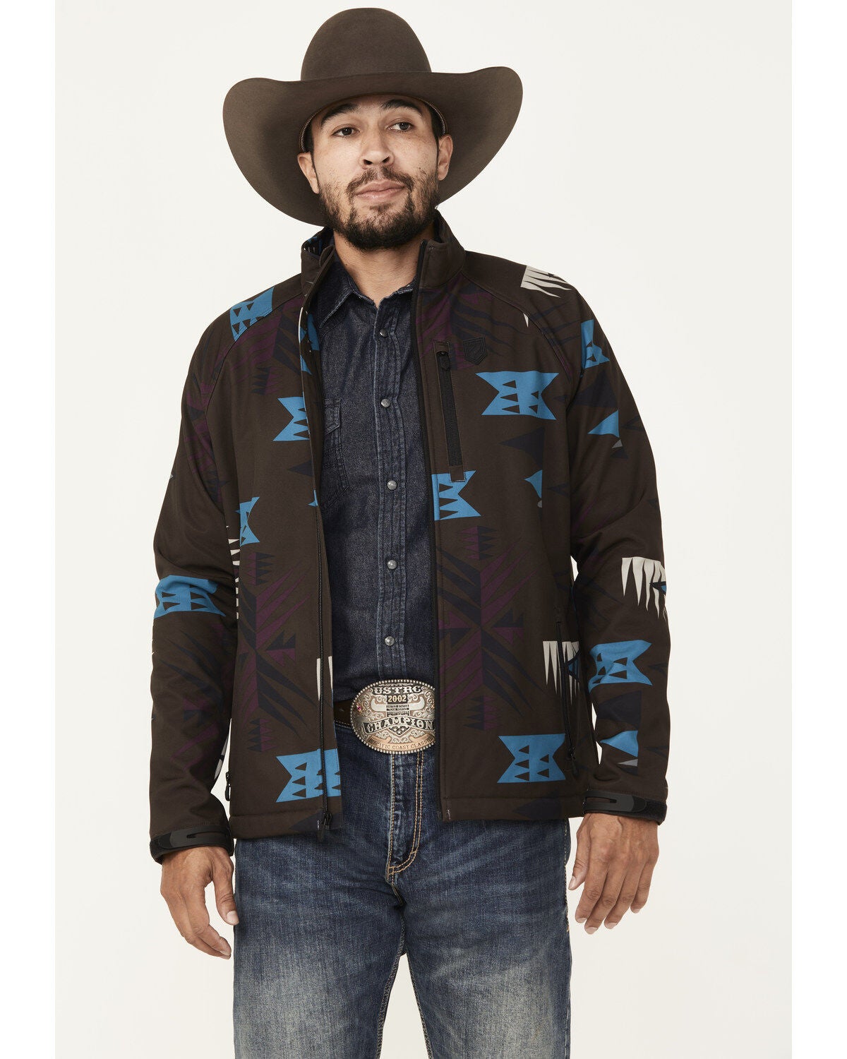 RANK 45&reg; Men's Southwestern Print Softshell Jacket - Tall, Chocolate, hi-res