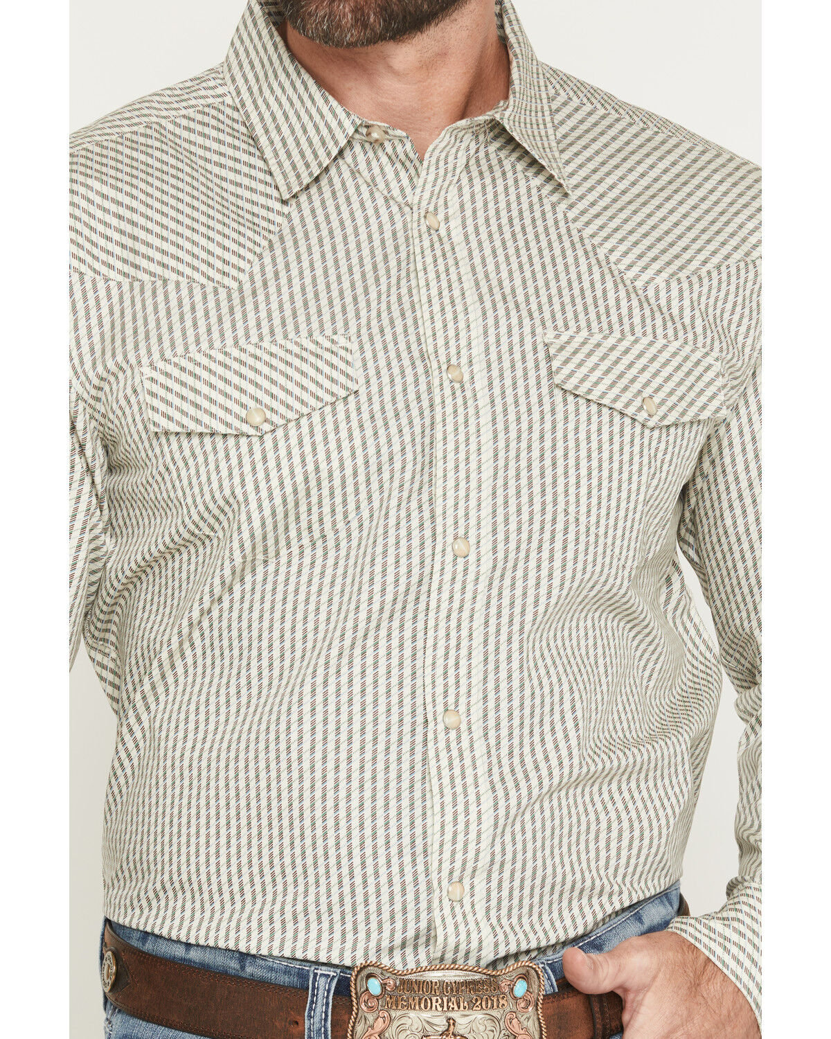 Image #3 - Gibson Trading Co Men's Circuit Striped Print Long Sleeve Snap Western Shirt - Big, Cream, hi-res
