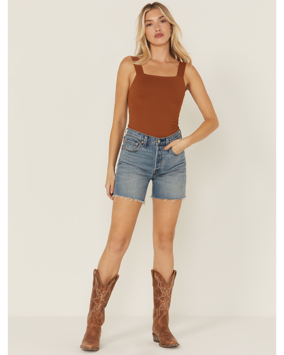 Image #1 - Levi's Women's 501® Dark Wash High Rise Mid Thigh Stretch Denim Shorts, Dark Wash, hi-res