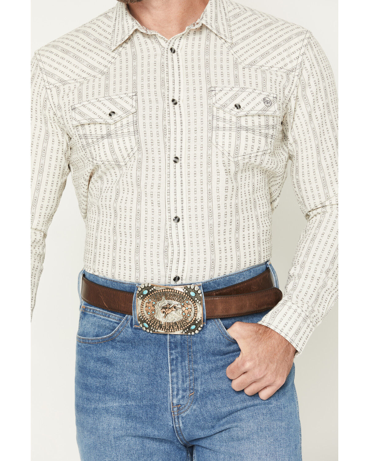 Image #3 - Blue Ranchwear Men's Sundays Best Striped Long Sleeve Snap Western Shirt, White, hi-res