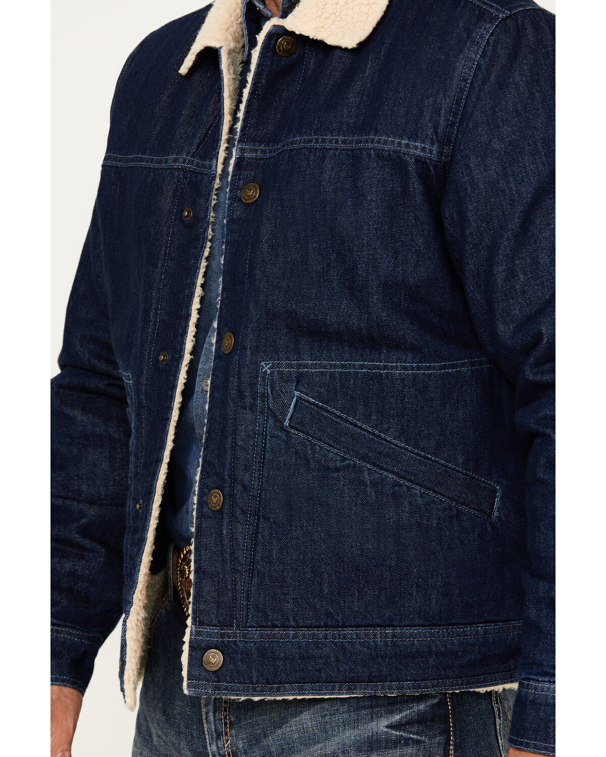Image #3 - Cody James Men's Sherpa Lined Denim Bomber Jacket, Blue, hi-res