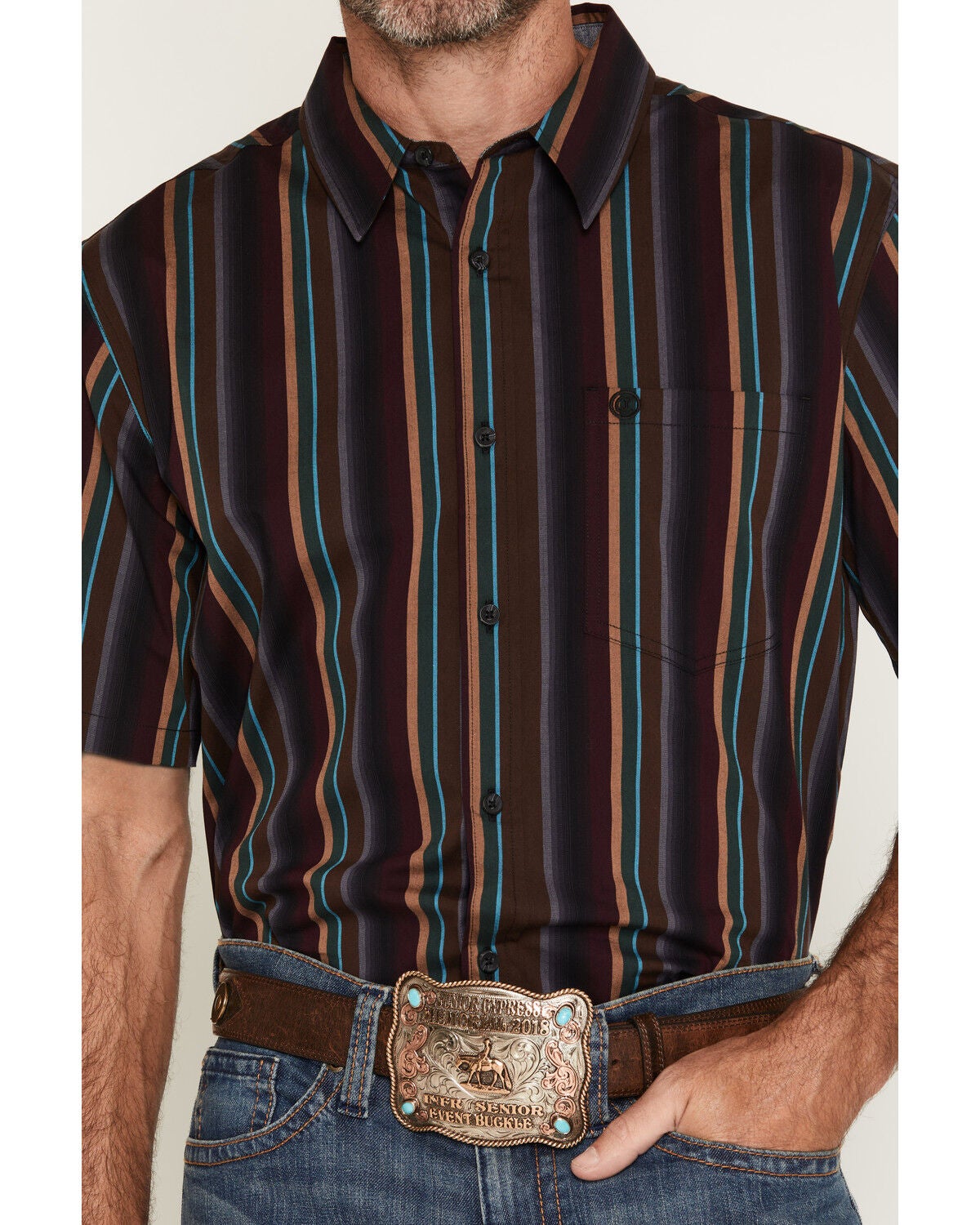 Image #3 - Cody James Men's Striper Striped Short Sleeve Button-Down Stretch Western Shirt, Multi, hi-res