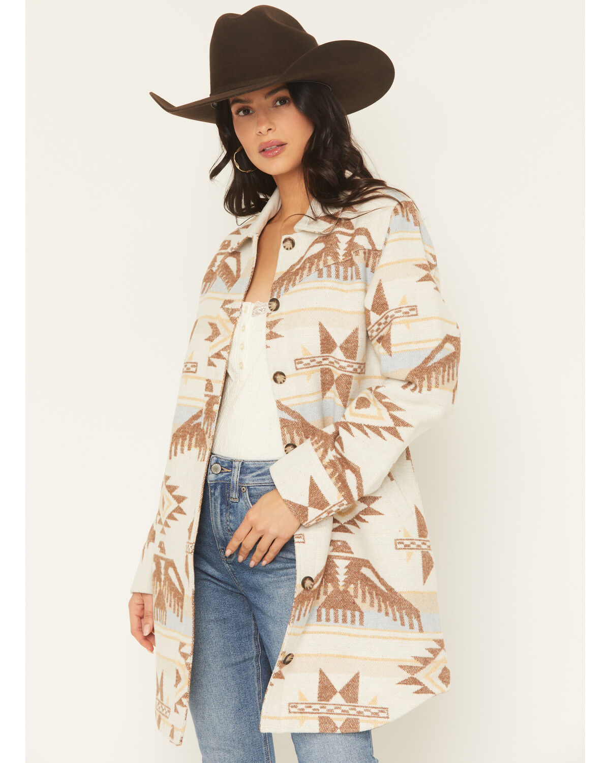 Image #1 - Idyllwind Women's Mcain Southwestern Print Button-Down Long Shacket, Cream, hi-res