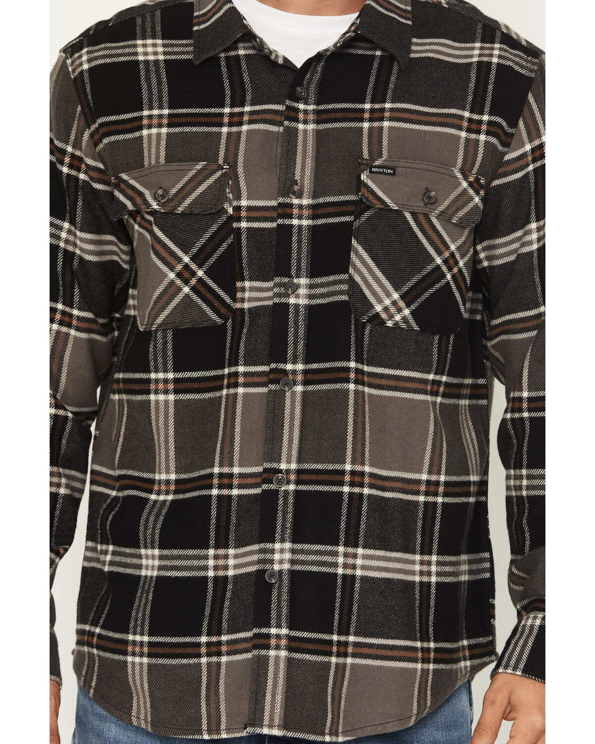 Image #3 - Brixton Men's Bowery Long Sleeve Button-Down Flannel Shirt, Black, hi-res