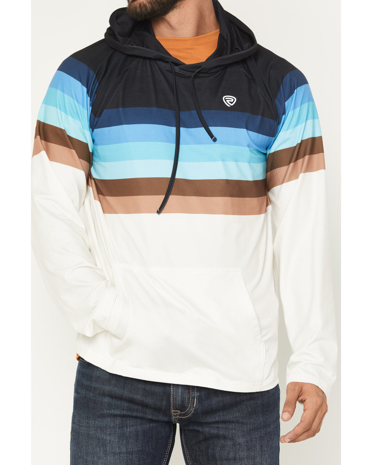 Image #3 - Rock & Roll Denim Men's Striped Hooded Sweatshirt, Blue, hi-res