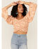 Flying Tomato Women's Criss Cross Smocked Long Sleeve Crop Top, Ivory, hi-res