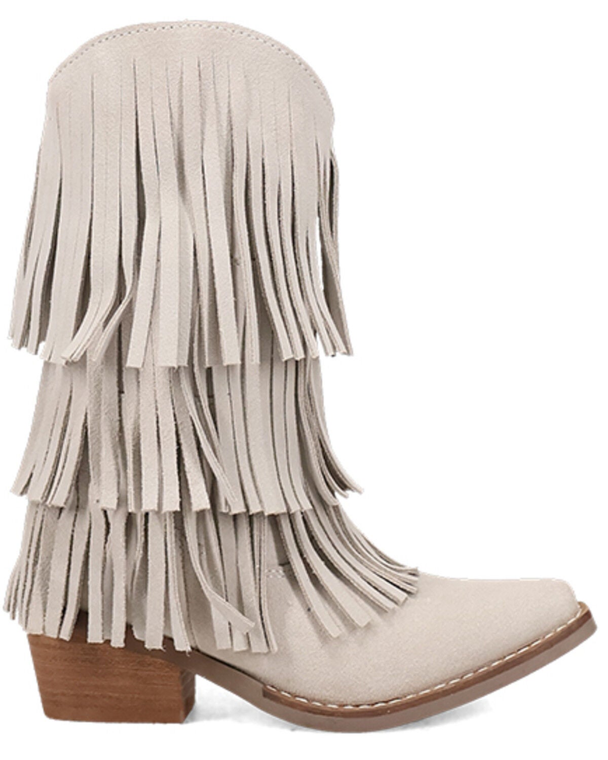 Image #2 - Dingo Girls' Wild Child Suede Fringe Western Boots - Snip Toe, White, hi-res