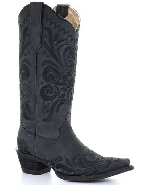 Circle G Women's Black Filigree Western Boots - Snip Toe, Black, hi-res