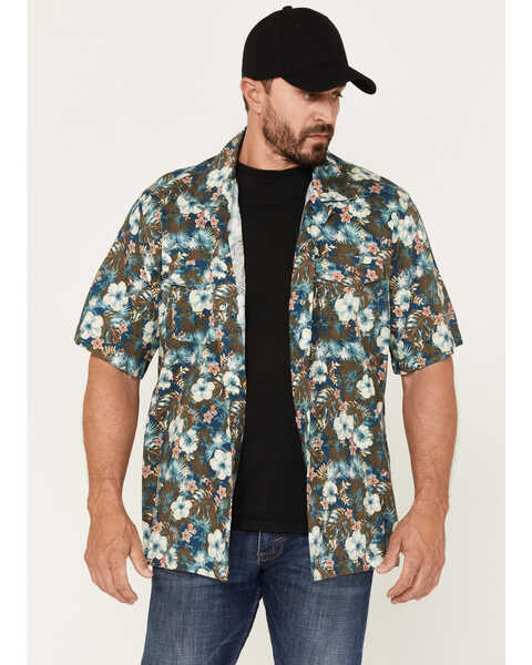 Wrangler Men's Coconut Cowboy Floral Short Sleeve Snap Shirt, Multi, hi-res