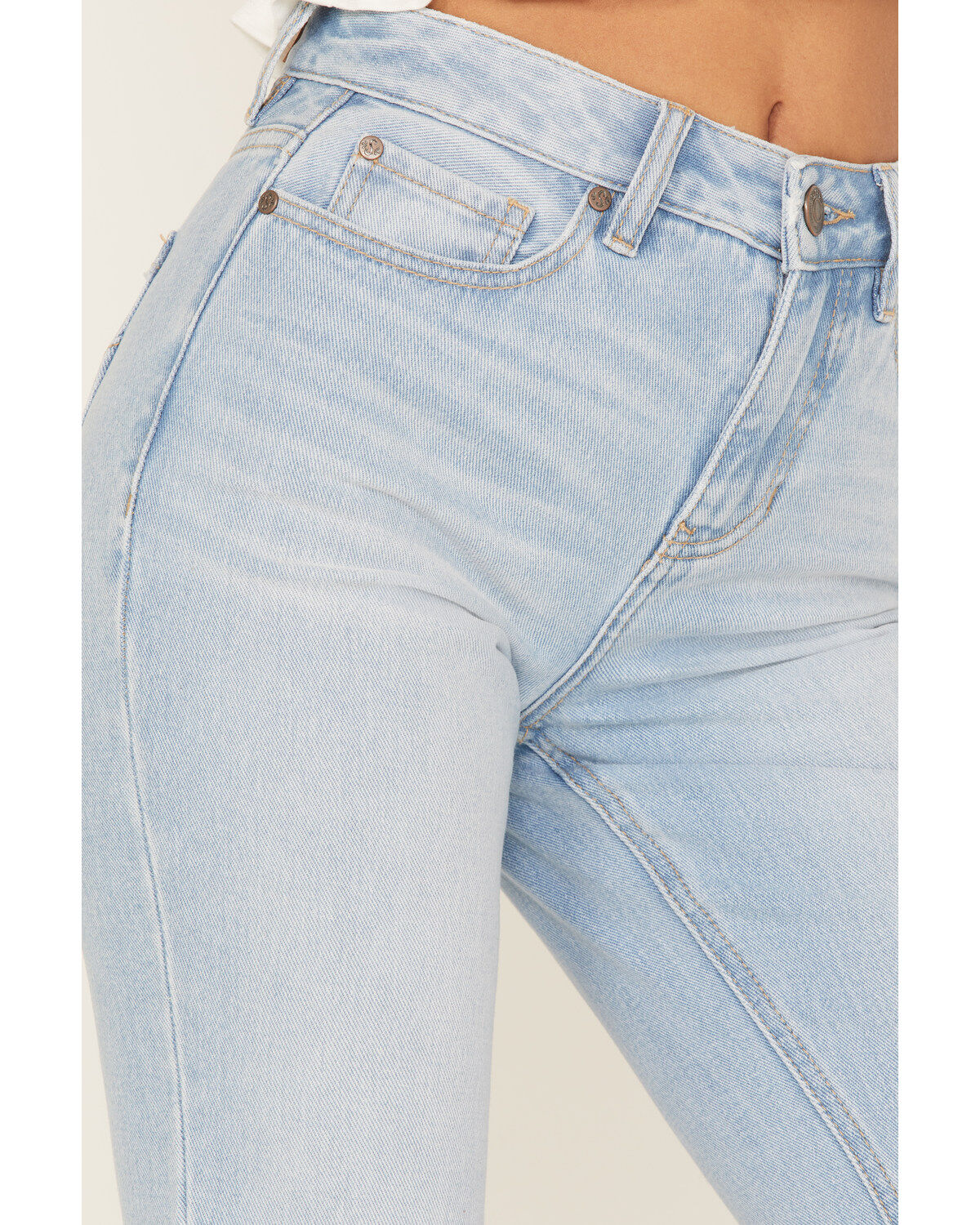 Product Name:  Shyanne Women's Two Tone Seamed Light Wash High Rise Flare Jeans