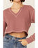 Very J Women's Cropped Long Sleeve Thermal Top, Mauve, hi-res