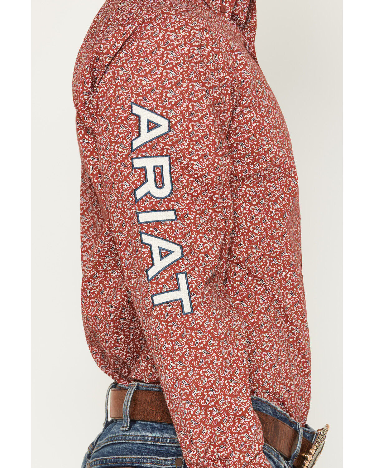 Image #2 - Ariat Men's Team Logo Paisley Print Long Sleeve Button-Down Western Shirt, Red, hi-res