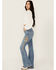 Image #2 - Idyllwind Women's Ellis Medium Wash Gypsy High Rise Faux Suede Embellished Bootcut Comfort Stretch Denim Jeans, Medium Wash, hi-res