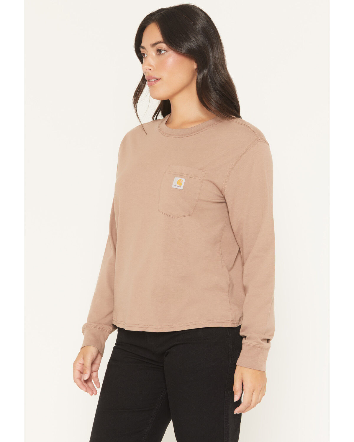 Image #2 - Carhartt Women's Tencel™ Fiber Series Loose Fit Long Sleeve Pocket Tee, Tan, hi-res