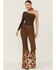 Ranch Dress'n Women's Bandera Southwestern Border Print Flare Jeans , Rust Copper, hi-res