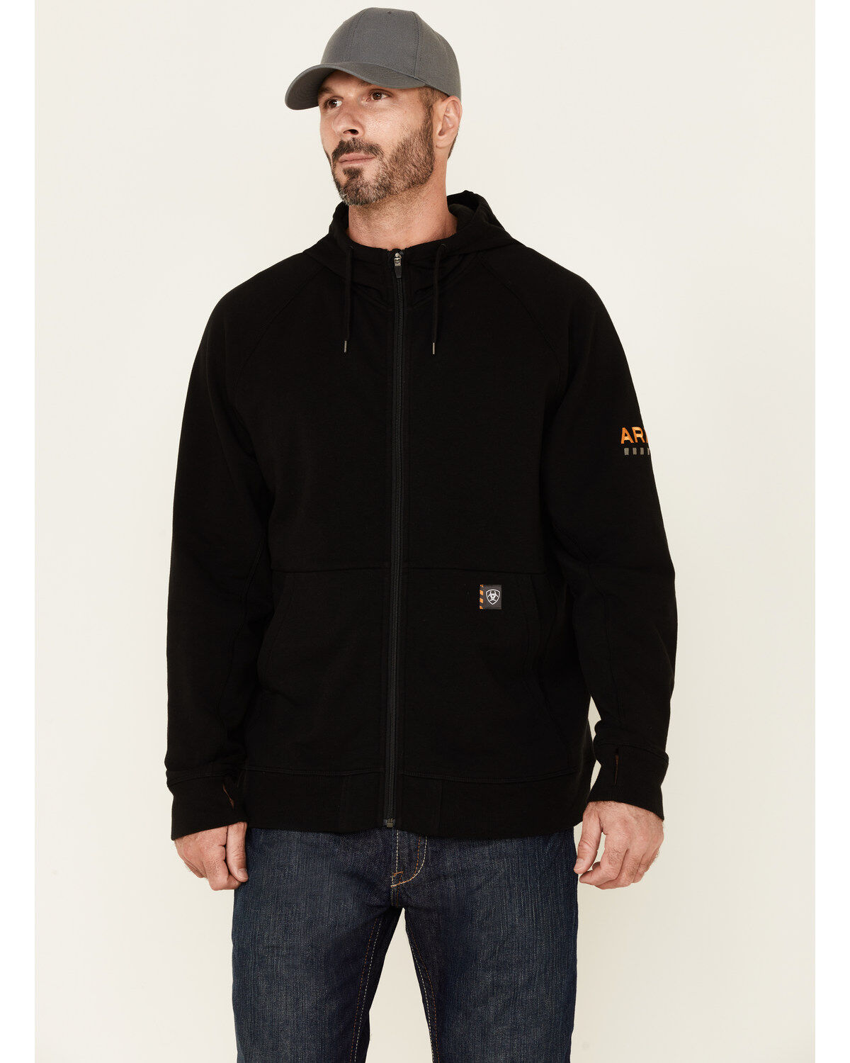 Image #1 - Ariat Men's Black Rebar Thermic Insulated Zip-Front Hooded Work Jacket, Black, hi-res